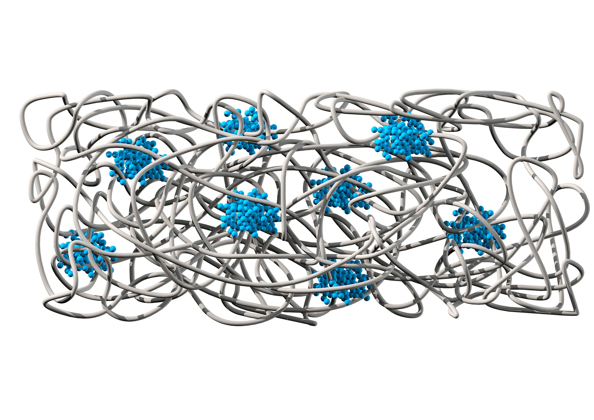 synthetic rubber The chemical structur shows a Rubber Matrix (grey) that provides adhesion and elasticity. And Polysterene Domains (blue) that provide cohesion and tear resistance.