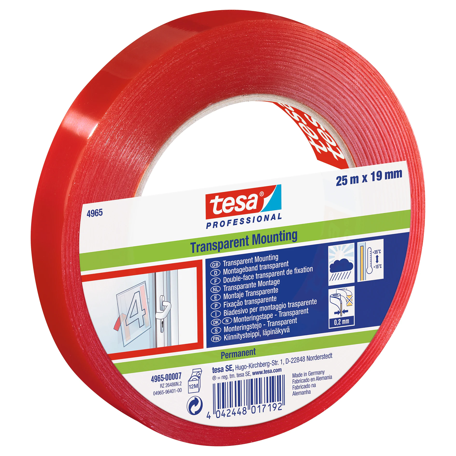 [en-en] tesa Professional transparent double-sided mounting tape, 25m x 19mm