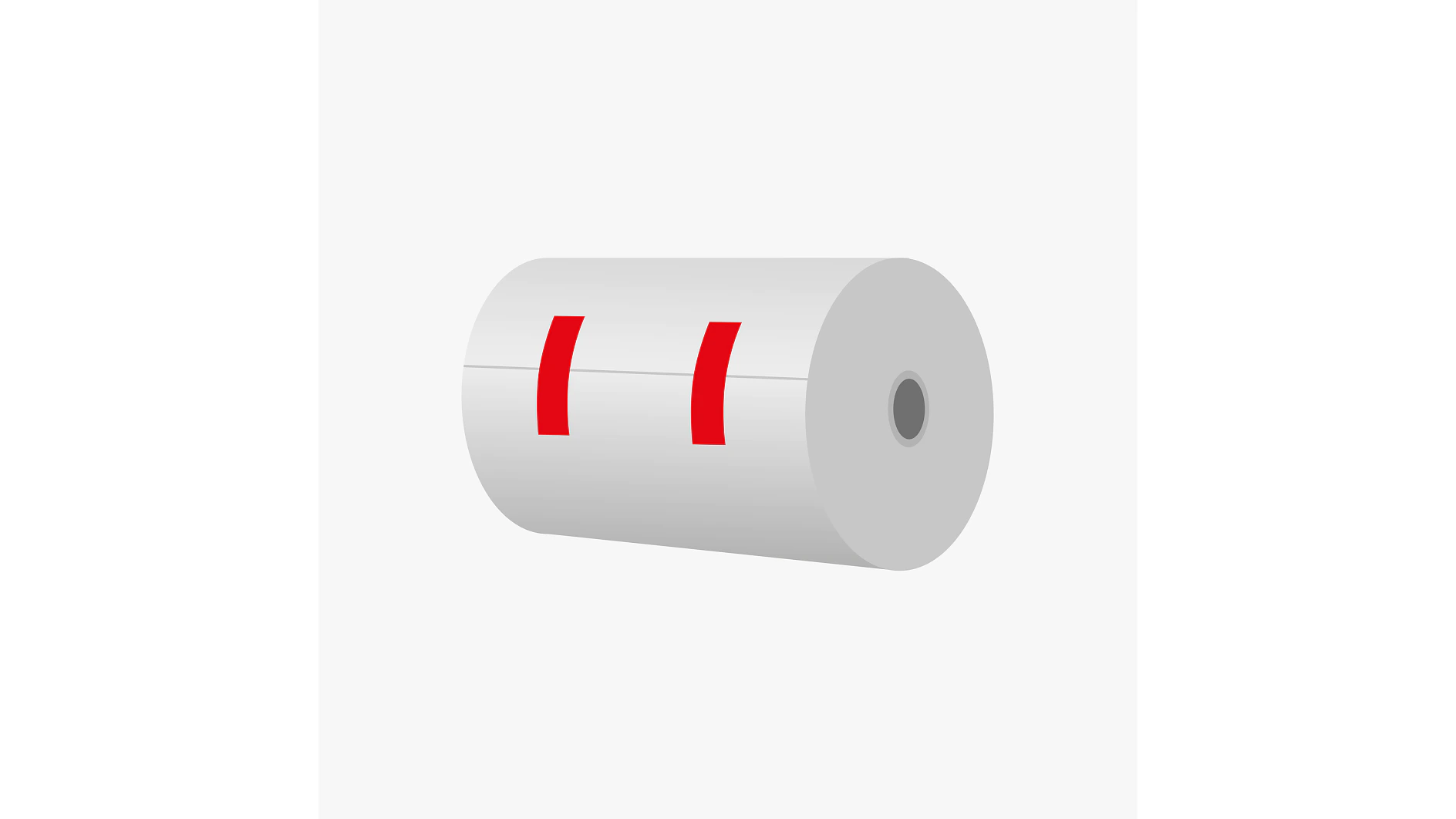 A large, cylindrical roll of paper with two red bands around it on a plain white background featuring tesa tape. (This text has been generated by AI)