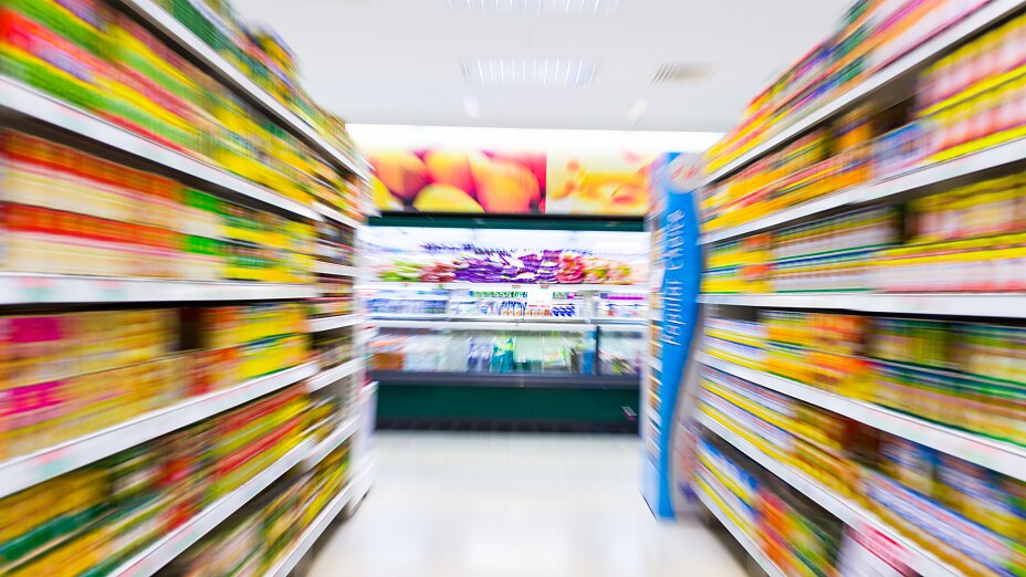 Empty supermarket aisle,motion blur Empty supermarket aisle,motion blur