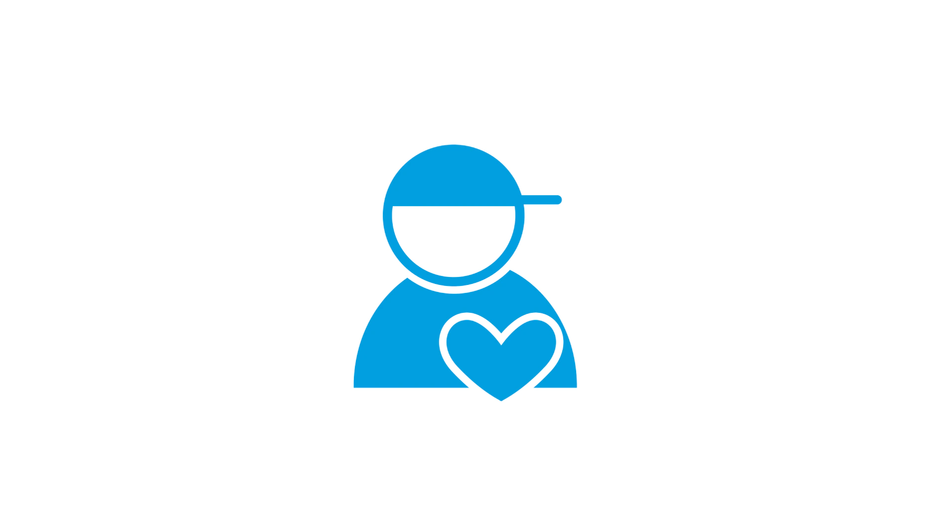 Icon of a person wearing a cap, illustrated in blue. The person is holding a heart shape. The design is minimalist with a black background. (This text has been generated by AI)