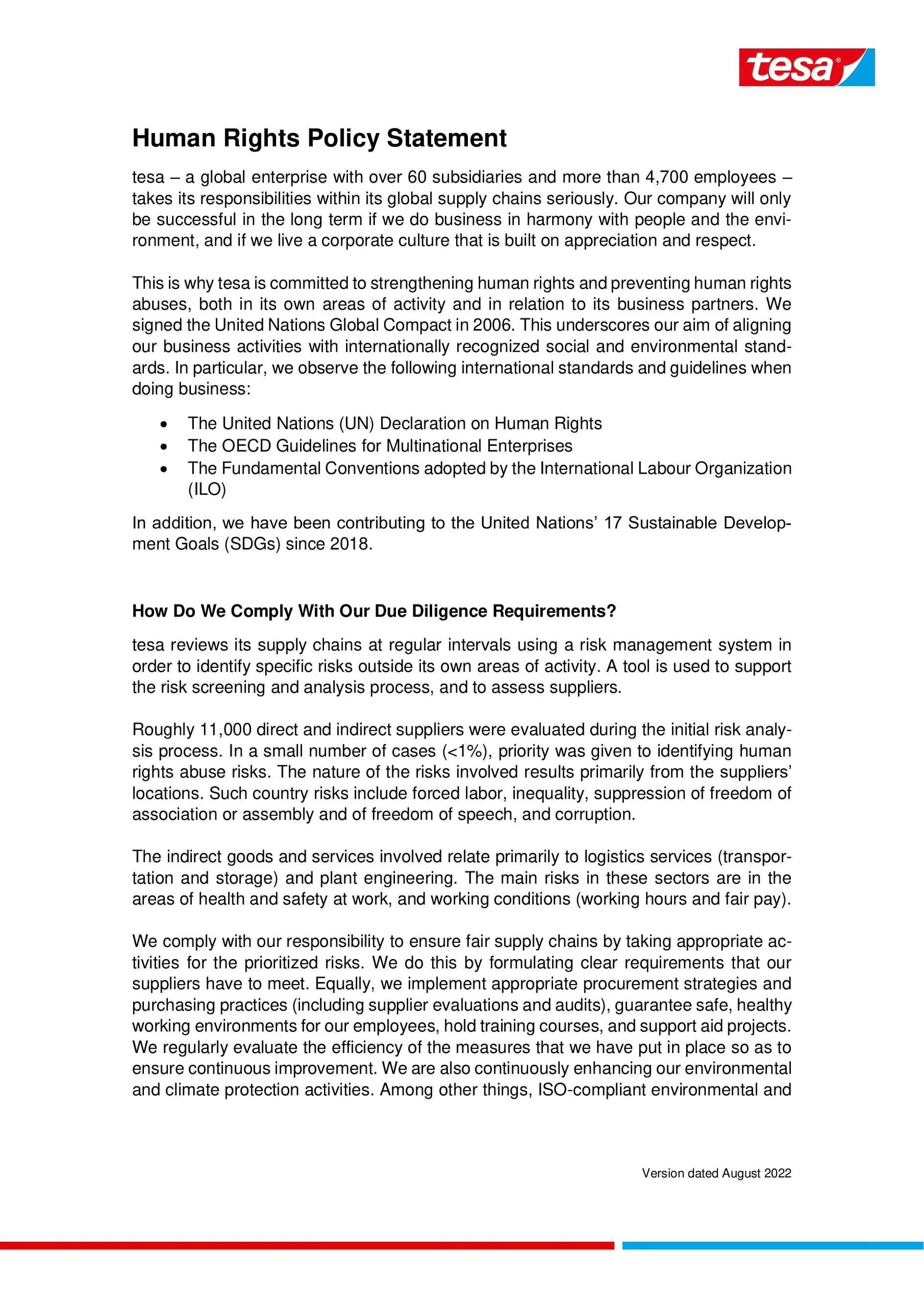 Human Rights Policy Statement Human Rights Policy Statement