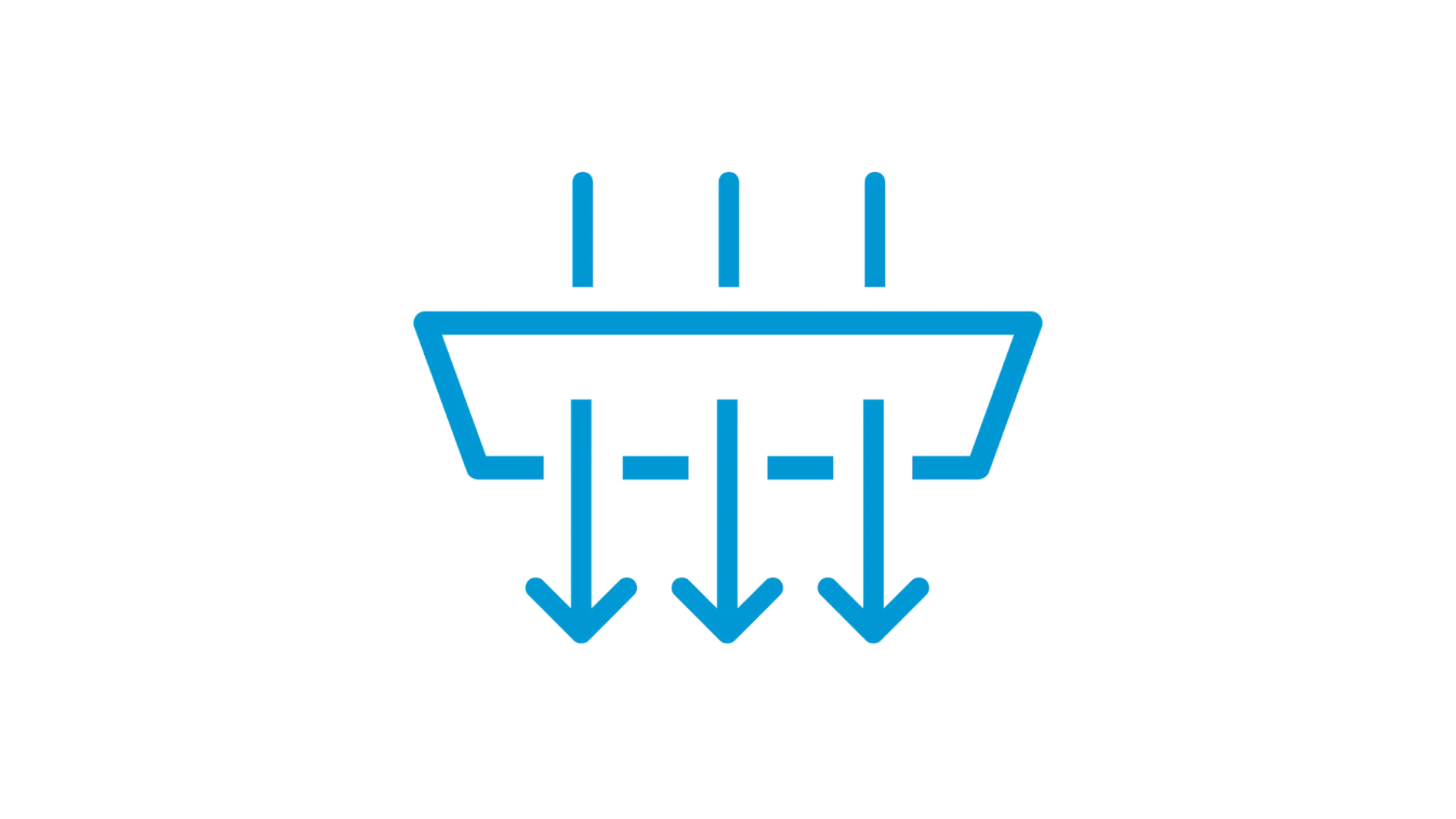 A blue icon depicts a funnel shape with three vertical arrows passing through it, pointing downward. The icon is set against a black background. (This text has been generated by AI)