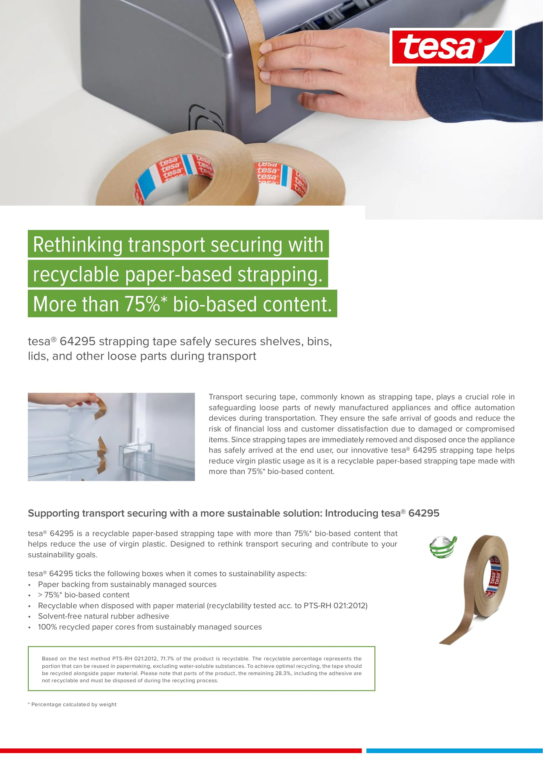 Rethinking transport securing with paper-based strapping tape Home Appliances - paper-based strapping tape tesa® 64295 for transport securing