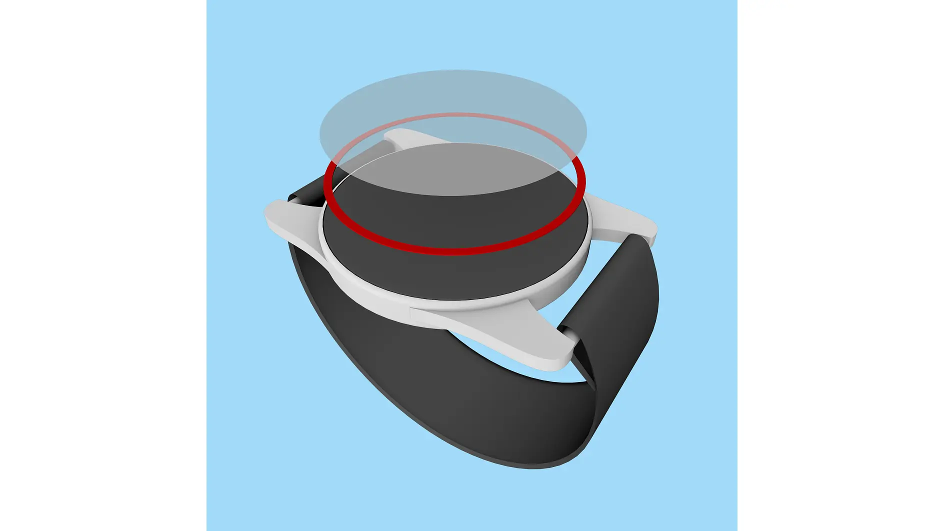 The cover (the lens) of a smartwatch must be bonded to the housing with the utmost precision during the manufacturing process. The tape (red) has to meet a wide range of requirements, providing high adhesive strength, shock resistance, and resistance to chemical substances.