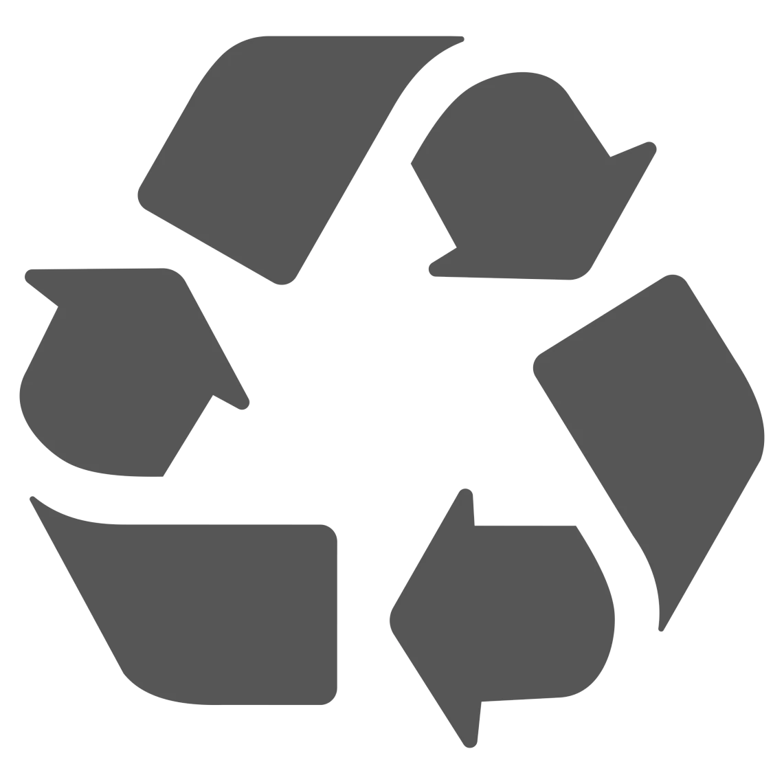 A gray recycling symbol composed of three curved arrows forming a continuous loop, representing the process of recycling and sustainability. (This text has been generated by AI)