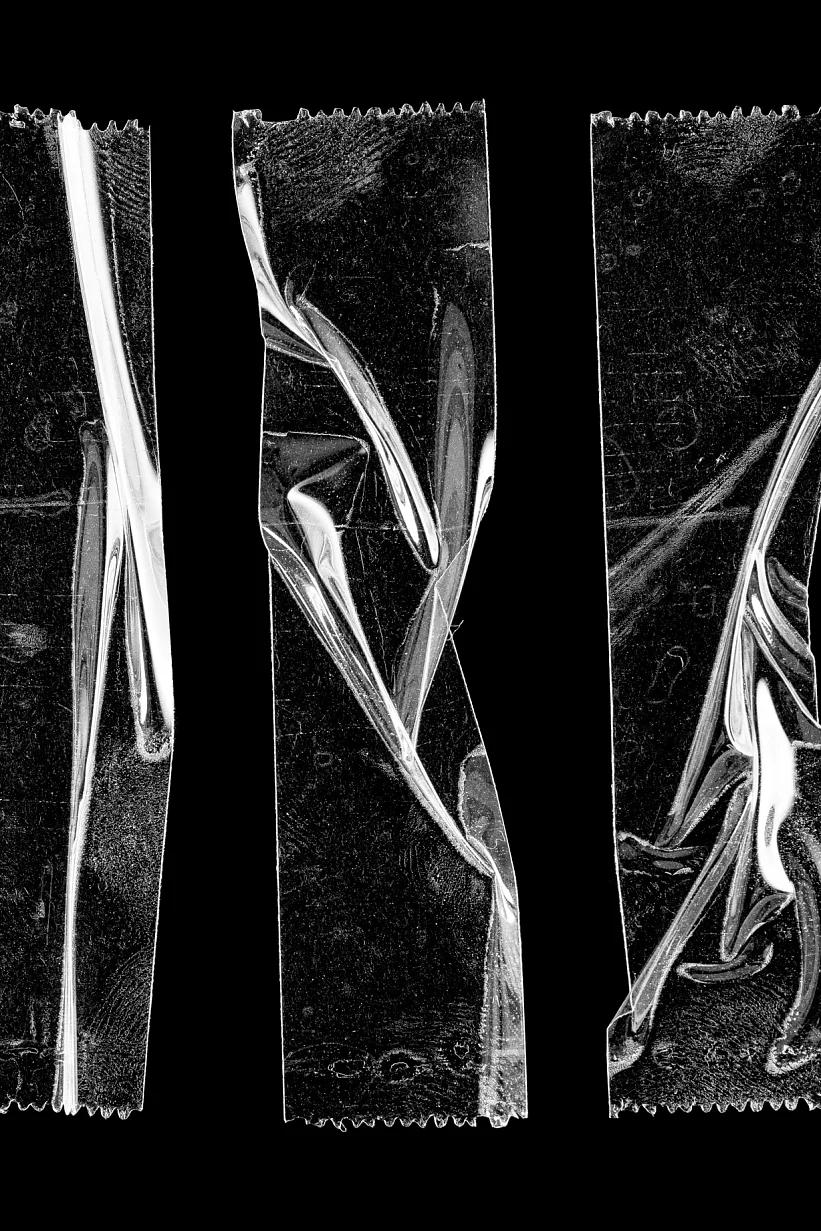 1603682017 set of transparent adhesive tape or strips isolated on black background, crumpled plastic sticky snips, poster design overlays or elements. ; Shutterstock ID 1603682017; Purchase Order: -