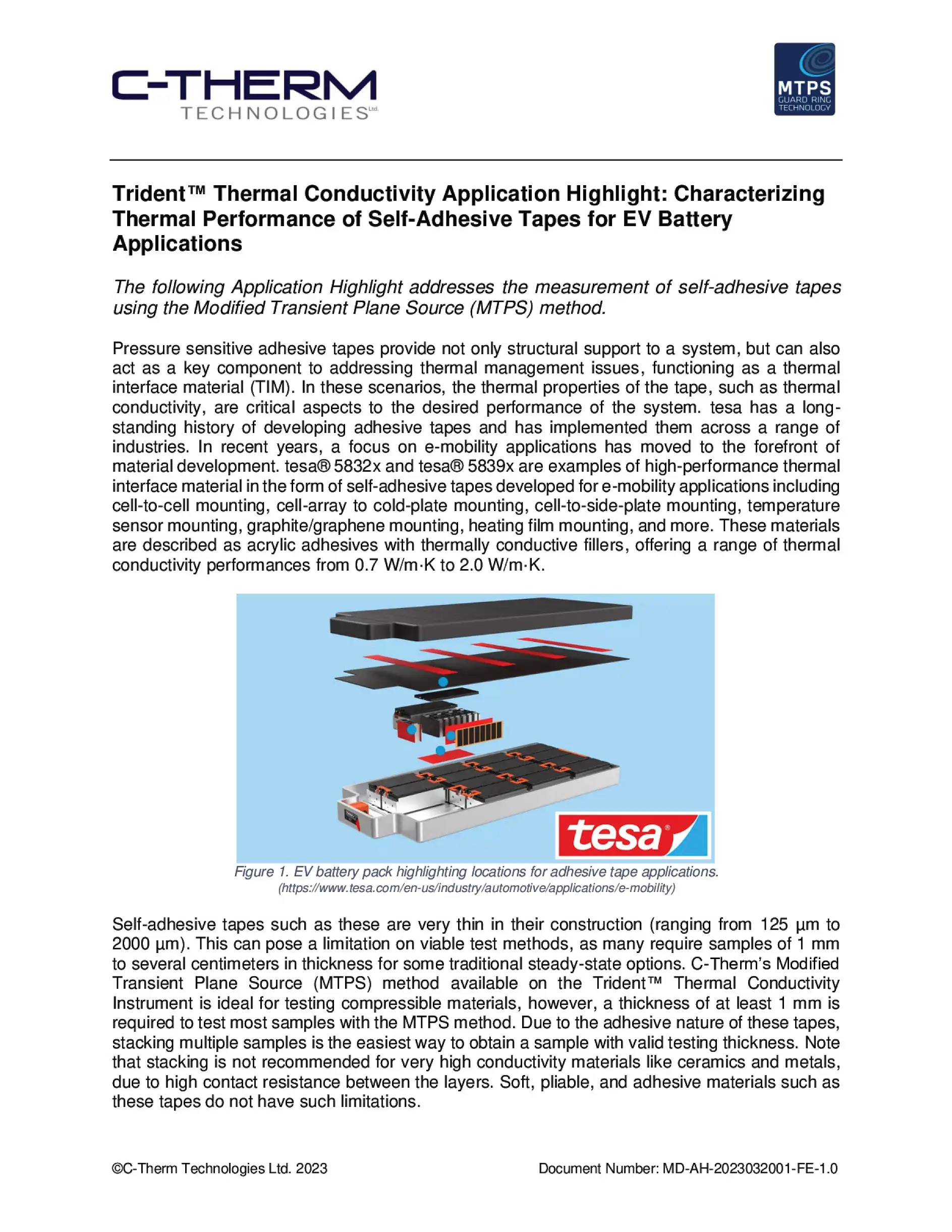 Trident™ Thermal Conductivity Application Highlight Characterizing Thermal Performance of Self-Adhesive Tapes for EV Battery Applications (1)