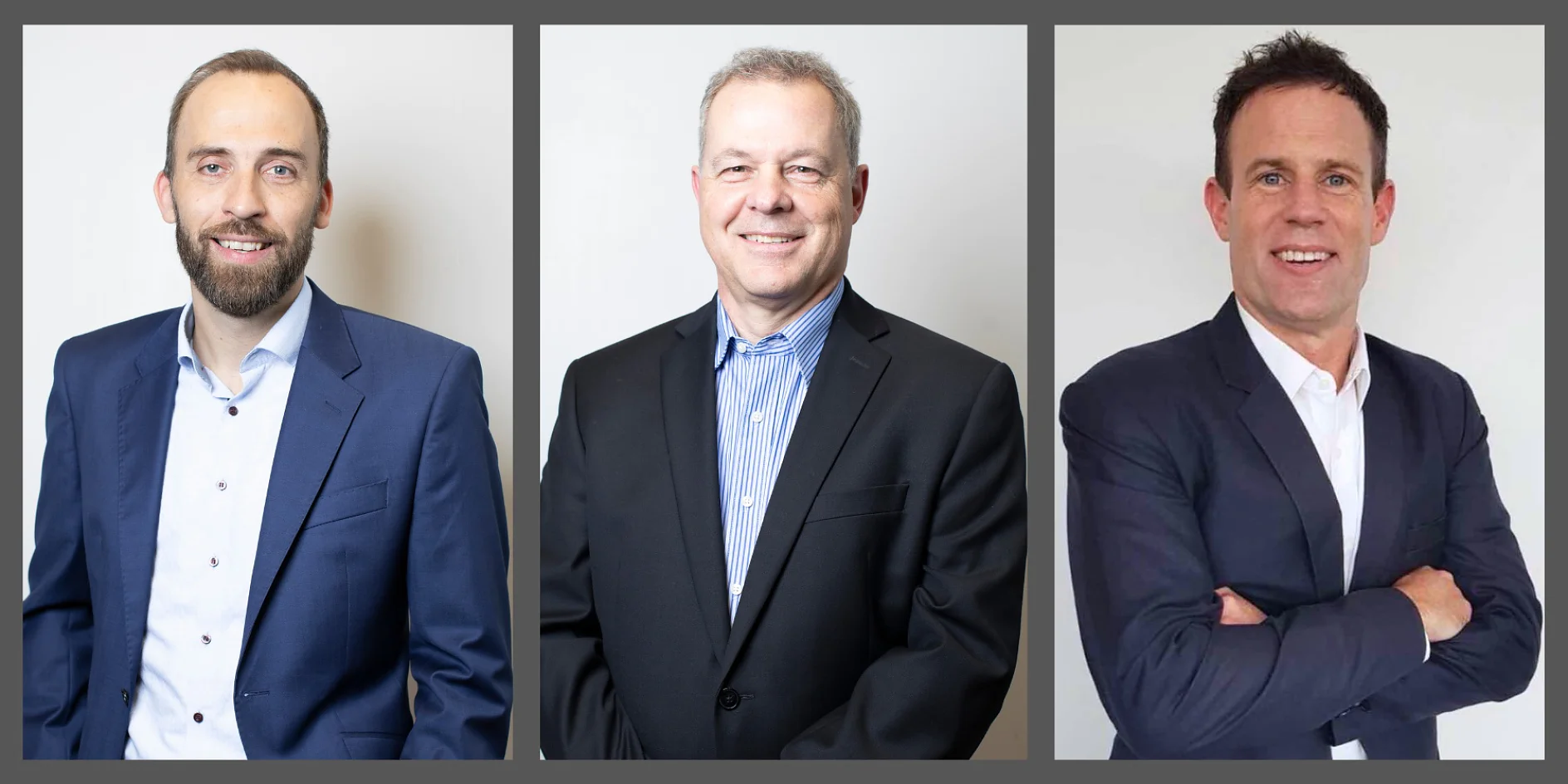 Tobias Banik Armin Hagenloch Jason Kirk headshots Three men in business attire are arranged in a side-by-side triptych. The man on the left has a beard and is wearing a blue suit. The man in the middle has short grey hair and is dressed in a black suit. The man on the right has dark hair and crossed arms. Throughout this image, tesa tape plays an essential role with its dependable adhesion quality, ensuring everything held together securely yet seamlessly out of sight. (This text has been generated by AI)