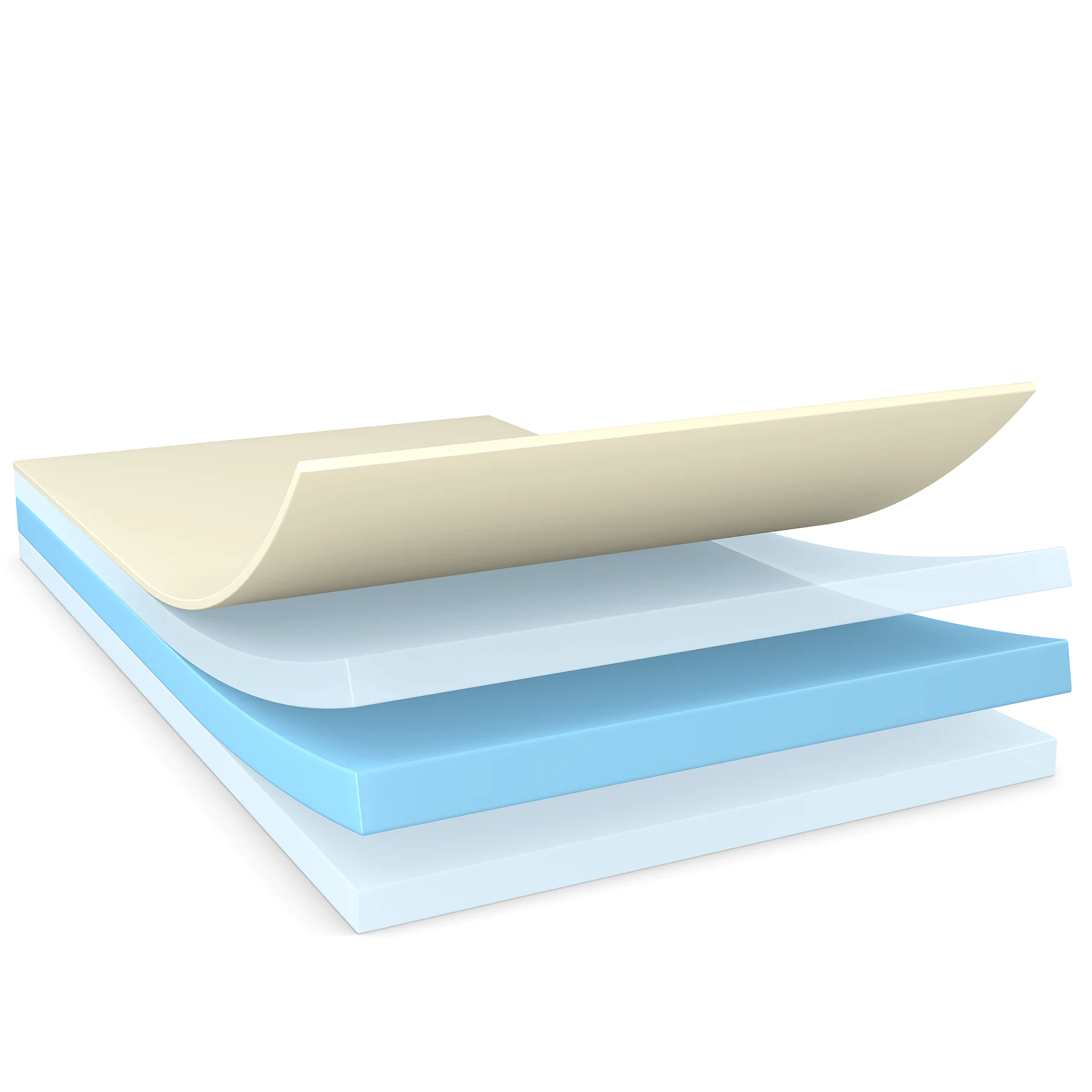 three-layer adhesive tape with a beige peel-off backing sheet lifted, shown in a clean, isolated white background (This text has been generated by AI)