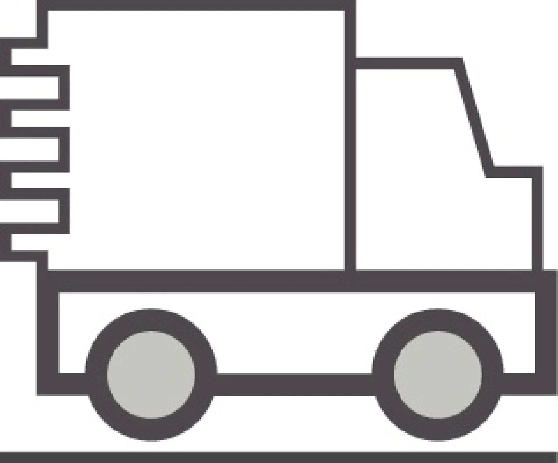 Line drawing of a delivery truck facing right. The design is simple, with a rectangular cargo area and round wheels, depicted in a minimalist style using black and gray lines. (This text has been generated by AI)