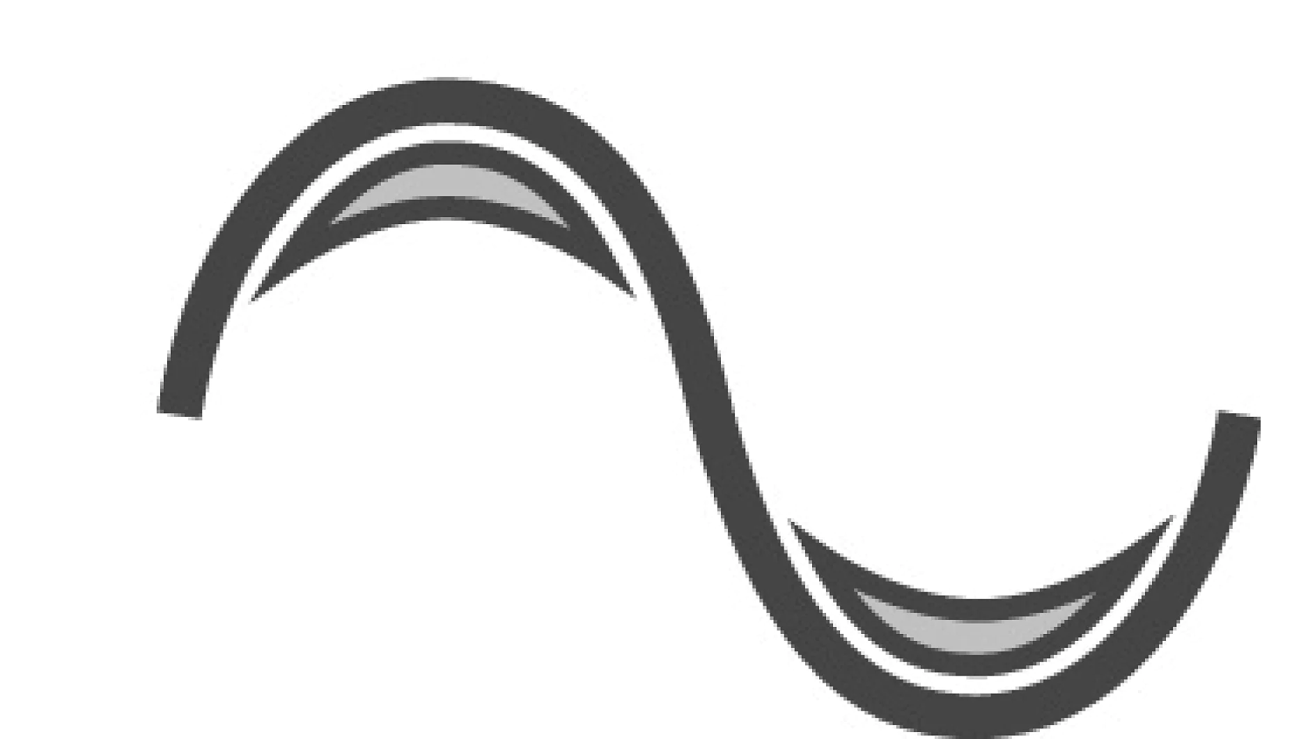A black wavy line with an alternating curve pattern is displayed, resembling a sine wave. The top and bottom curves house crescent shapes, appearing in a lighter gray color. The background is white. (This text has been generated by AI)