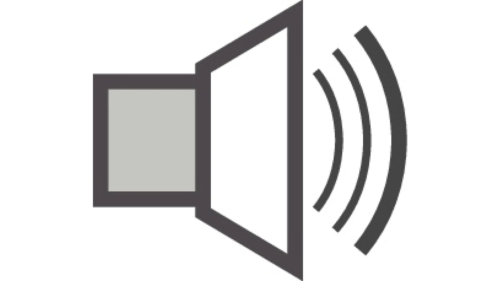 A simple black and gray icon of a speaker emitting three curved lines, indicating sound or volume, created using tesa tape. (This text has been generated by AI)