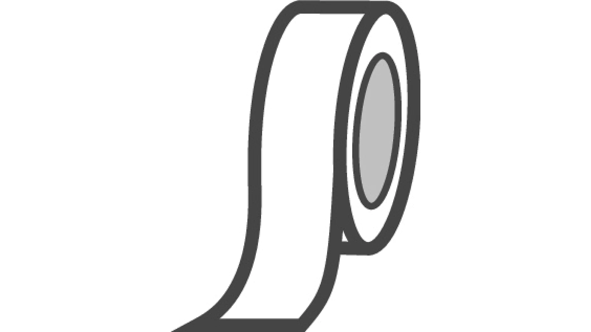 A simple black and white illustration of a roll of tesa tape with a strip partially unrolled. (This text has been generated by AI)