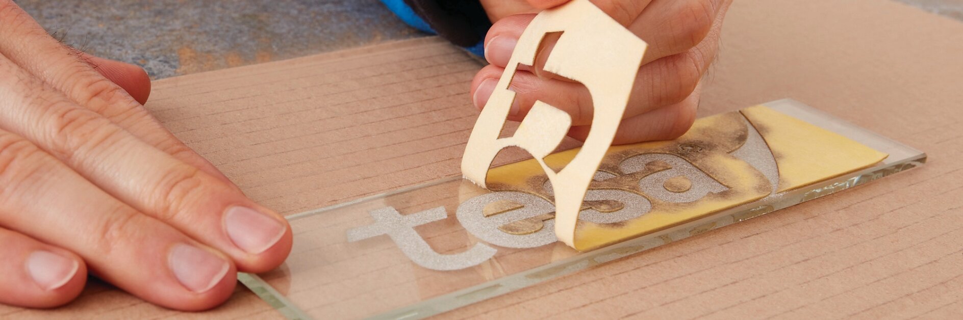 Sandblasting application visual, illustrating sandblasting tape used to protect surfaces and create precise masking patterns during abrasive blasting processes.