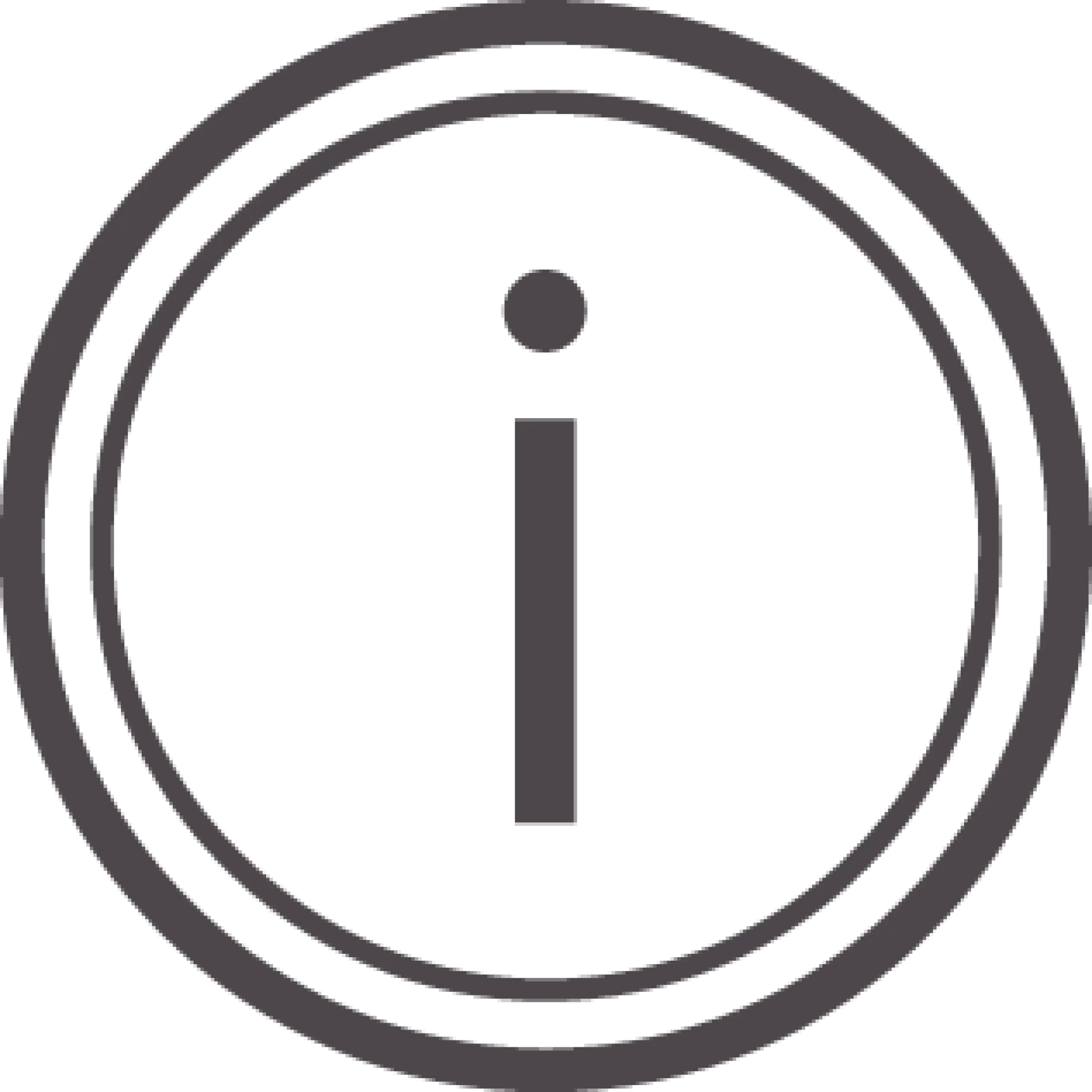Black lowercase letter "i" centered inside two concentric black circles on a white background, symbolizing information. (This text has been generated by AI)