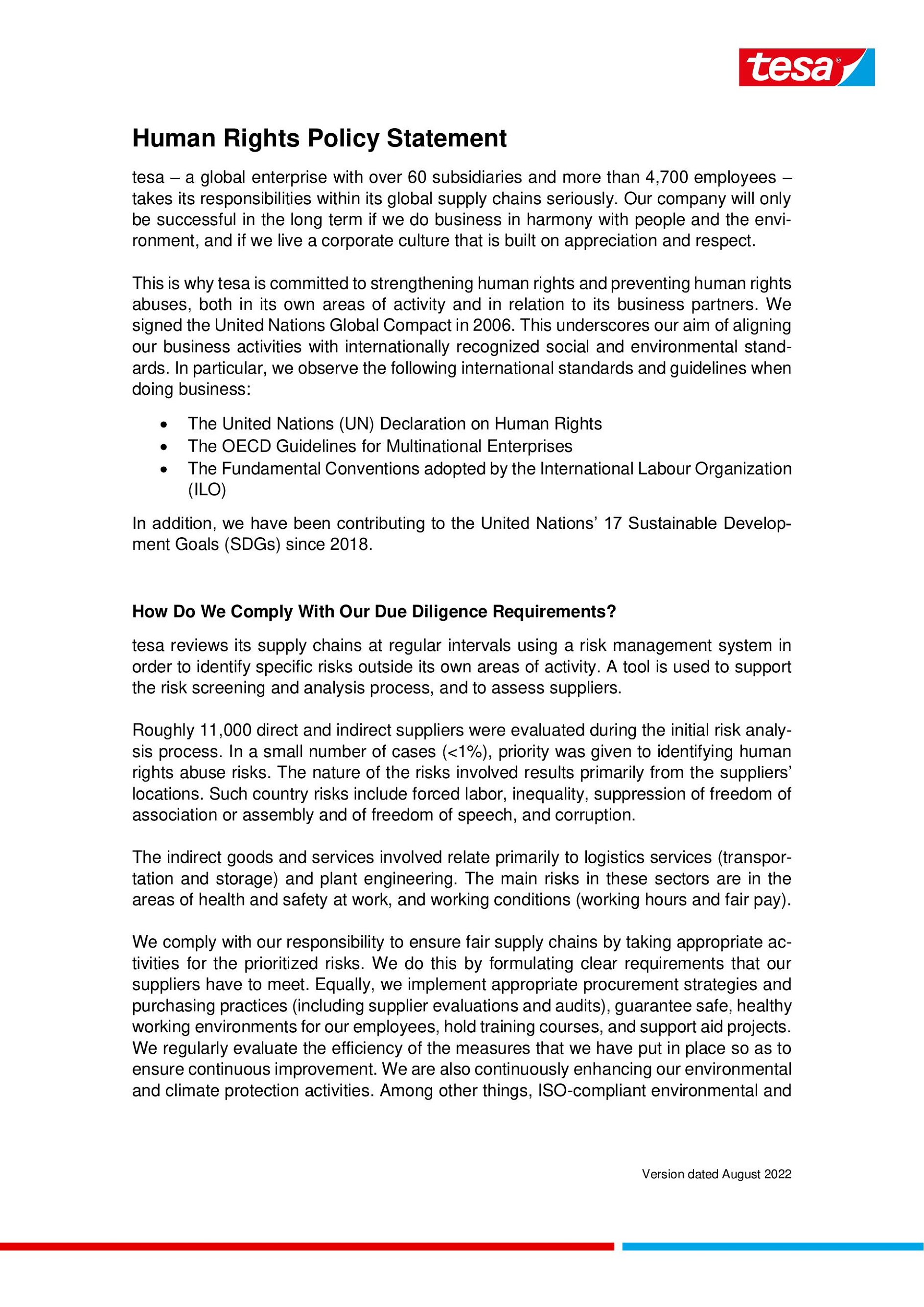 Human Rights Policy Statement Human Rights Policy Statement