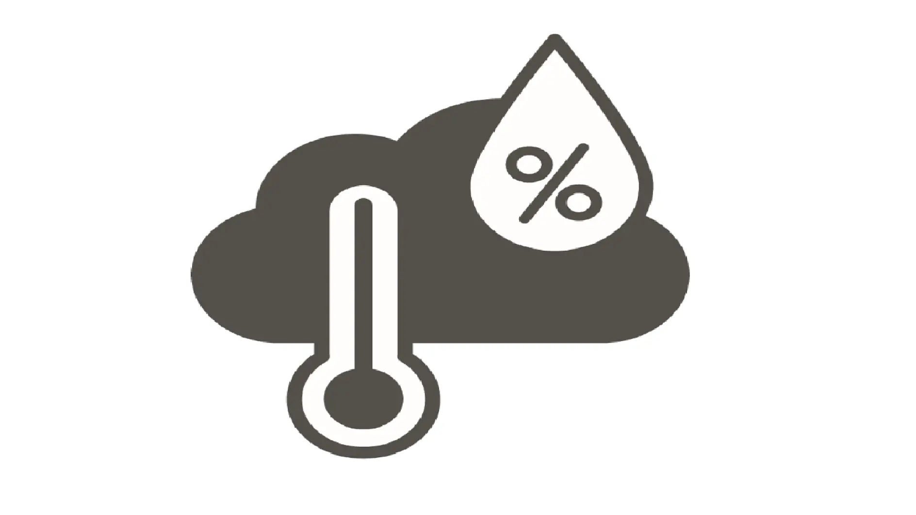Icon of a cloud with a thermometer and a drop of water containing a percentage symbol. It represents weather conditions, temperature, and humidity. (This text has been generated by AI)