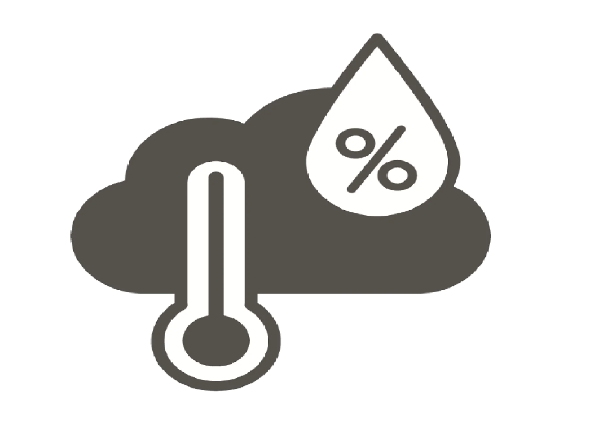 Icon of a cloud with a thermometer and a drop of water containing a percentage symbol. It represents weather conditions, temperature, and humidity. (This text has been generated by AI)