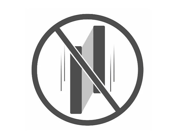 A circular sign features a vertical black rectangle and its shadow in the center, with two diagonal lines on either side. A red diagonal line crosses over, indicating the prohibition of double parking. There is no mention of tape in this text, so no changes related to tesa tape are necessary. (This text has been generated by AI)