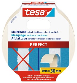 A sharp, clean painted edge for
a perfect result: The new tesa® PERFECT painter€™s tape hugs the surface, preventing paint bleed-through.