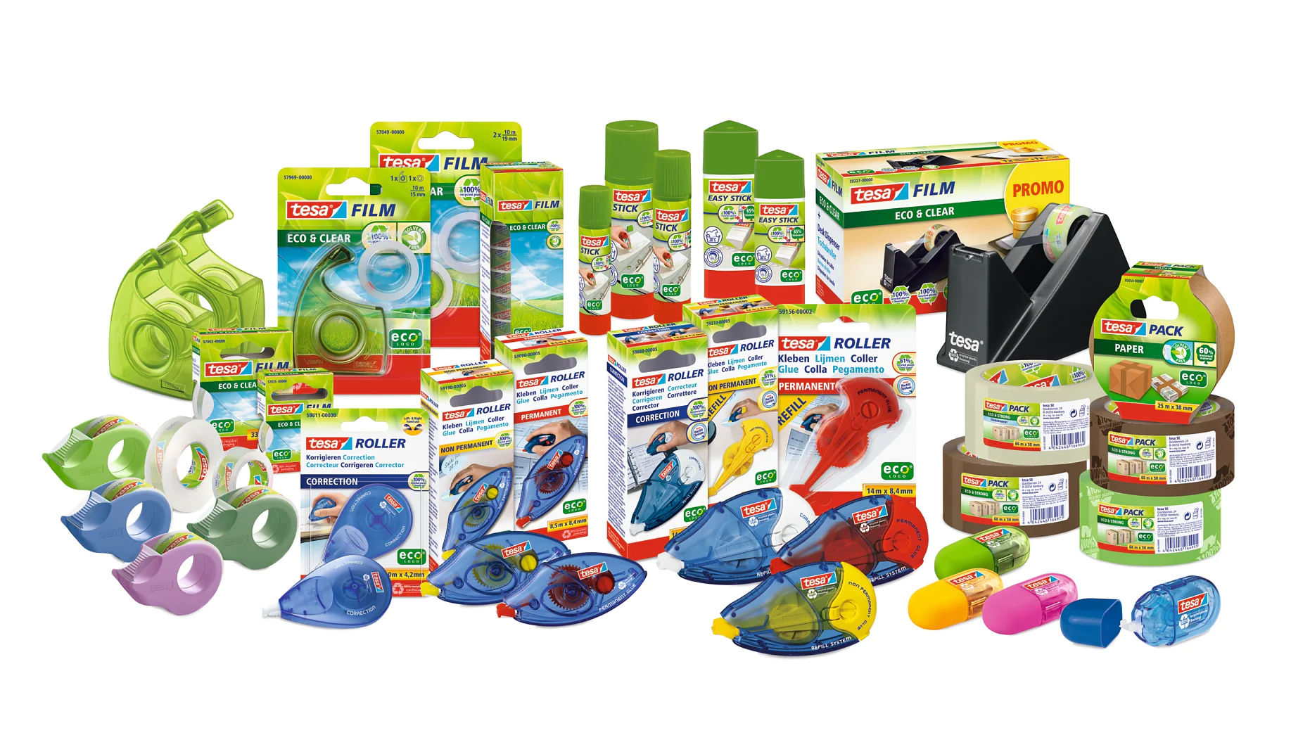 The successful tesa ecoLogo® assortment in 2013 for the stationery sector.
