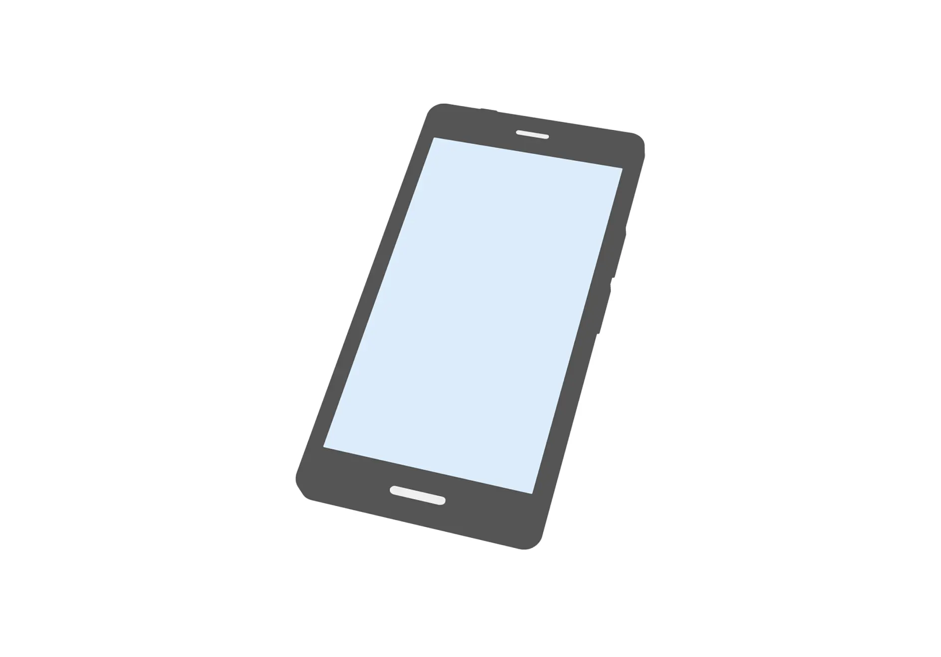 Heres the rewritten text with the necessary changes: Illustration of a smartphone with a blank, light blue screen, tilted slightly to the right. The phone has a dark gray border and is set against a plain white background.