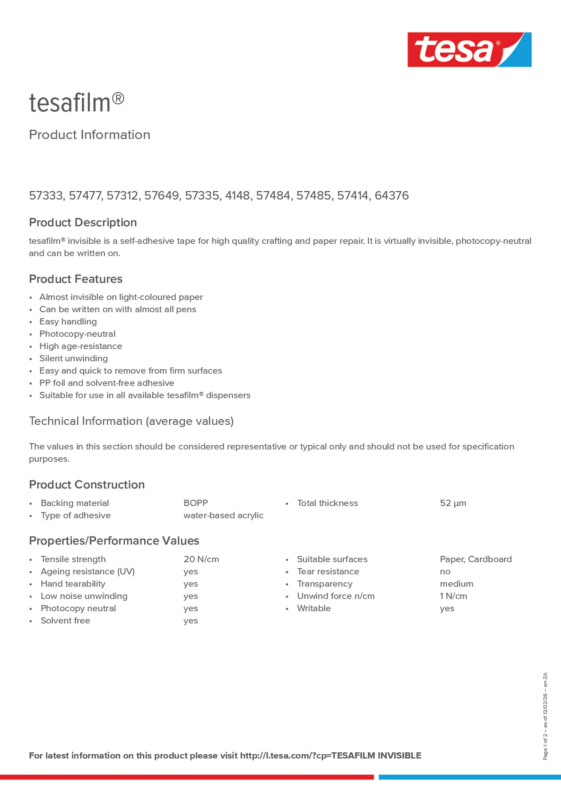 Product information_tesafilm® 57312_en-ZA