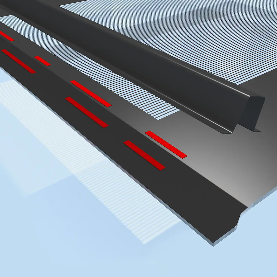 A metal construction is fixed by using double-sided tape.