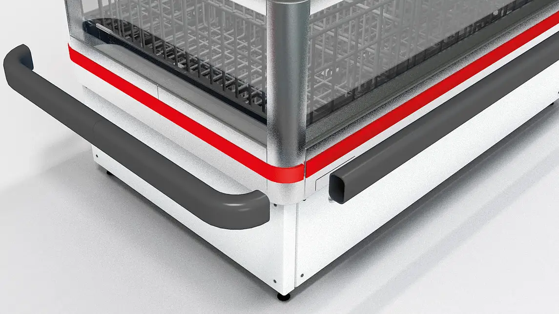 Bumper rails are mounted on the metal housing of an appliance by using adhesive tape.