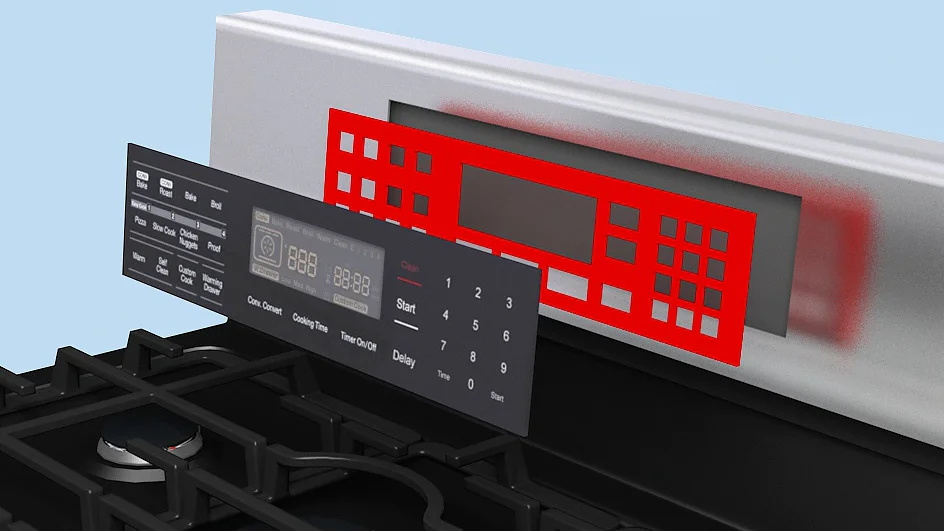 Control panels are mounted to the appliance with double-sided tape.