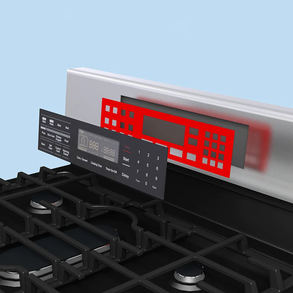 Control panels are mounted to the appliance with double-sided tape.