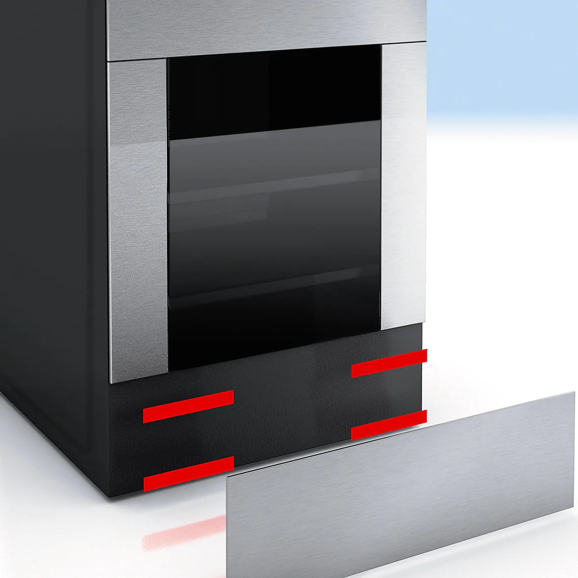 Decorative panels are mounted to the outside of the metal housing with double-sided tape.
