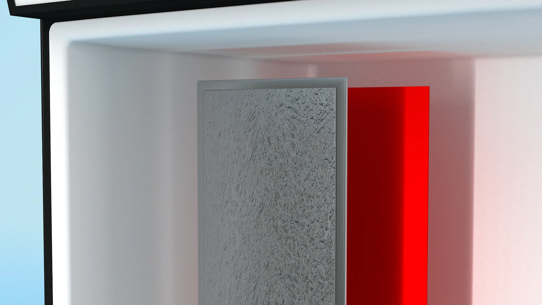 The VIP is mounted with a double-sided tape to keep the panel in place during the foaming process.