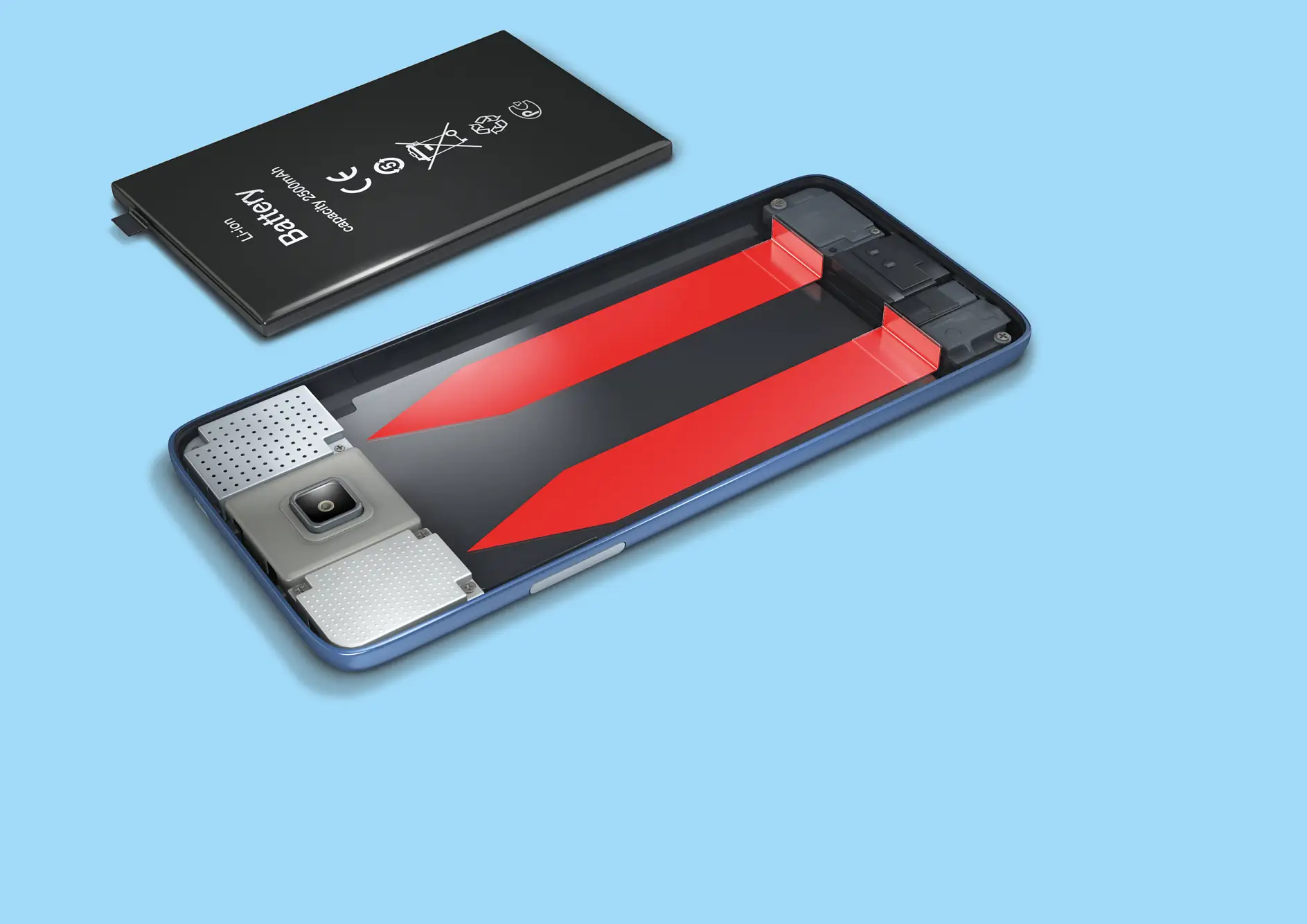 Electronics Smartphone bond and detach battery mounting