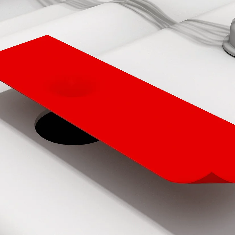During foaming process holes are covered by adhesive tape to avoid the PU foam from squeezing out.