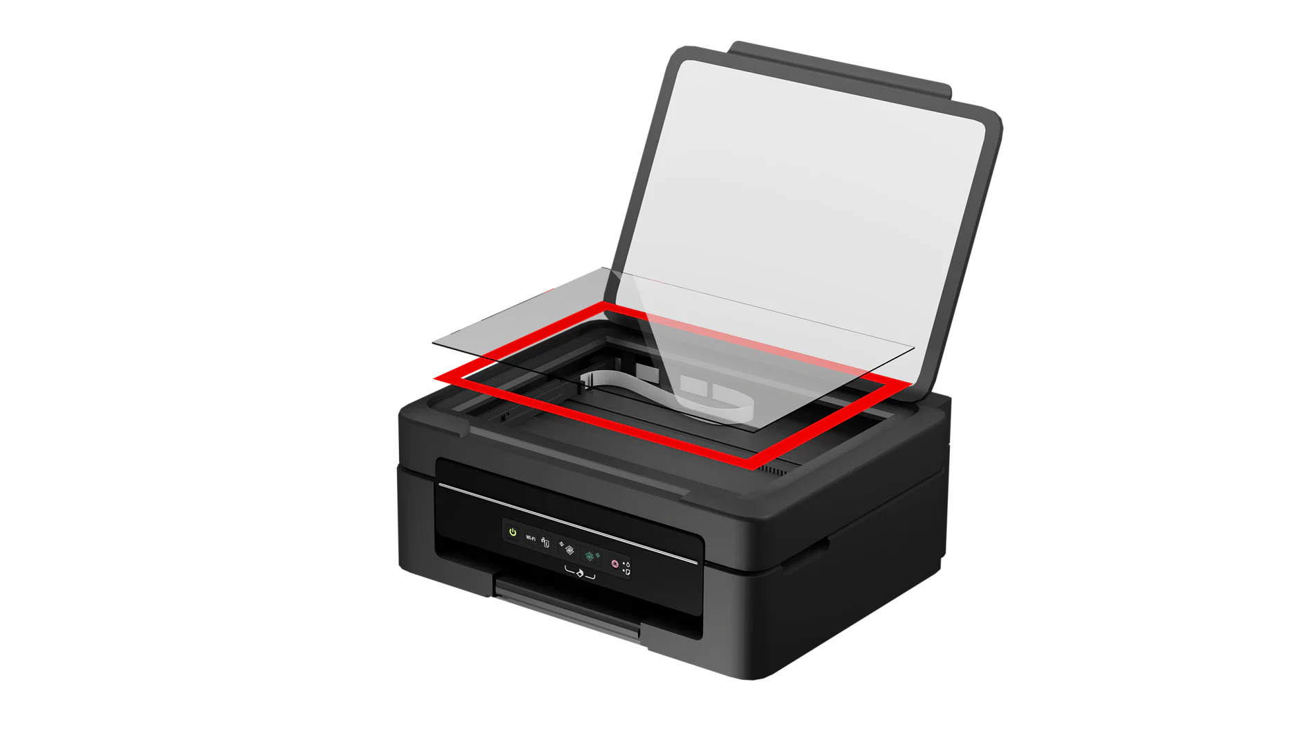 Scanner glasses are mounted to the printer body with double-sided tape.