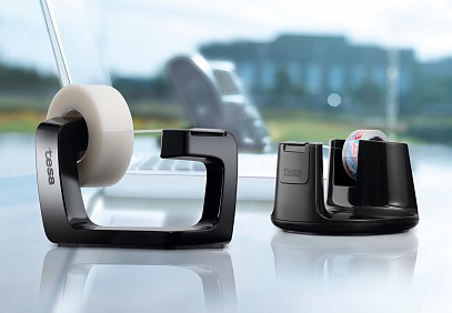 Adheres in style with tesa! The design revolution in the desk dispenser category, with tesafilm® desk dispenser Easy Cut Compact and Easy Cut Frame.
