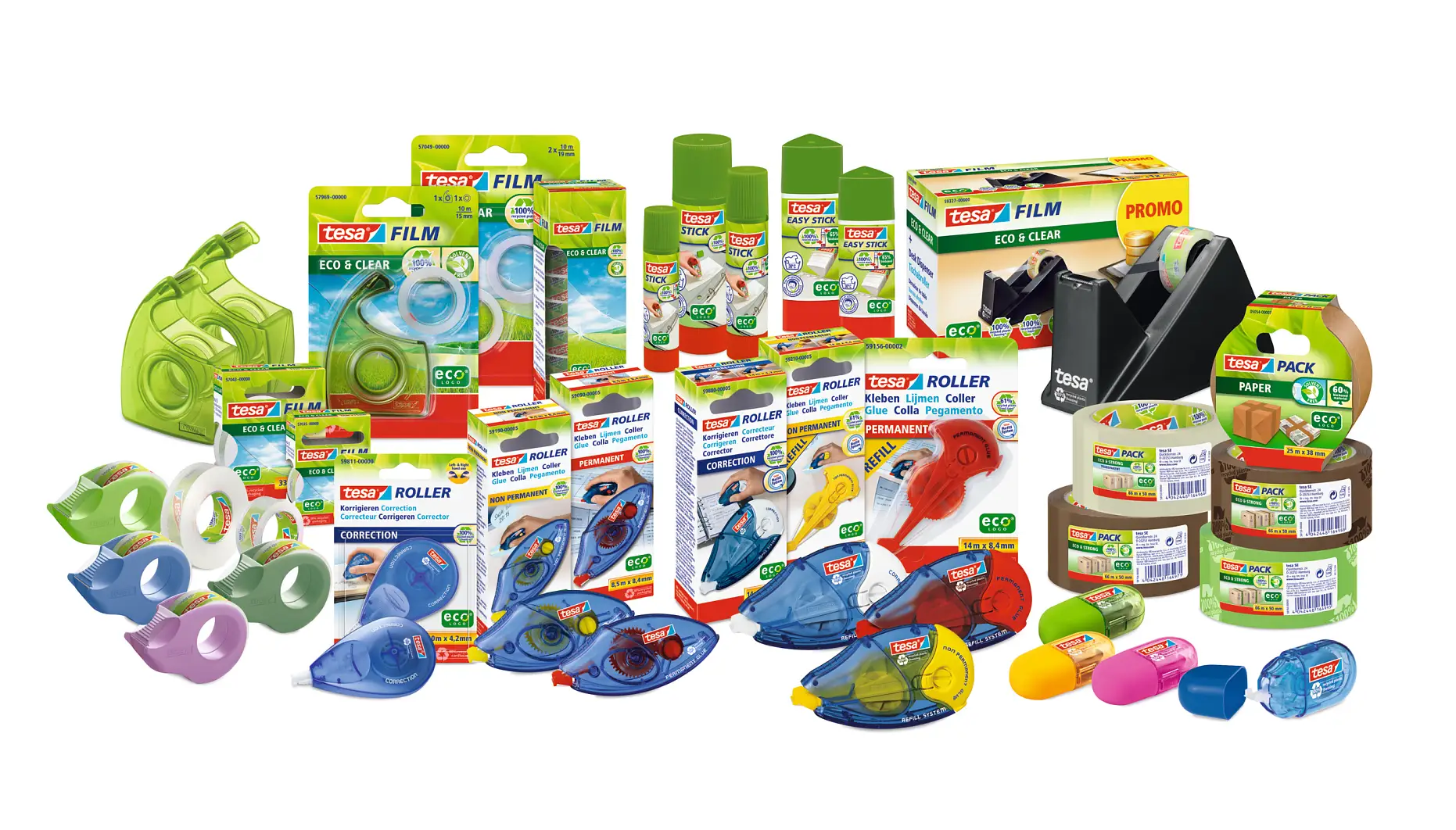 The successful tesa ecoLogo® assortment in 2013 for the stationery sector.
