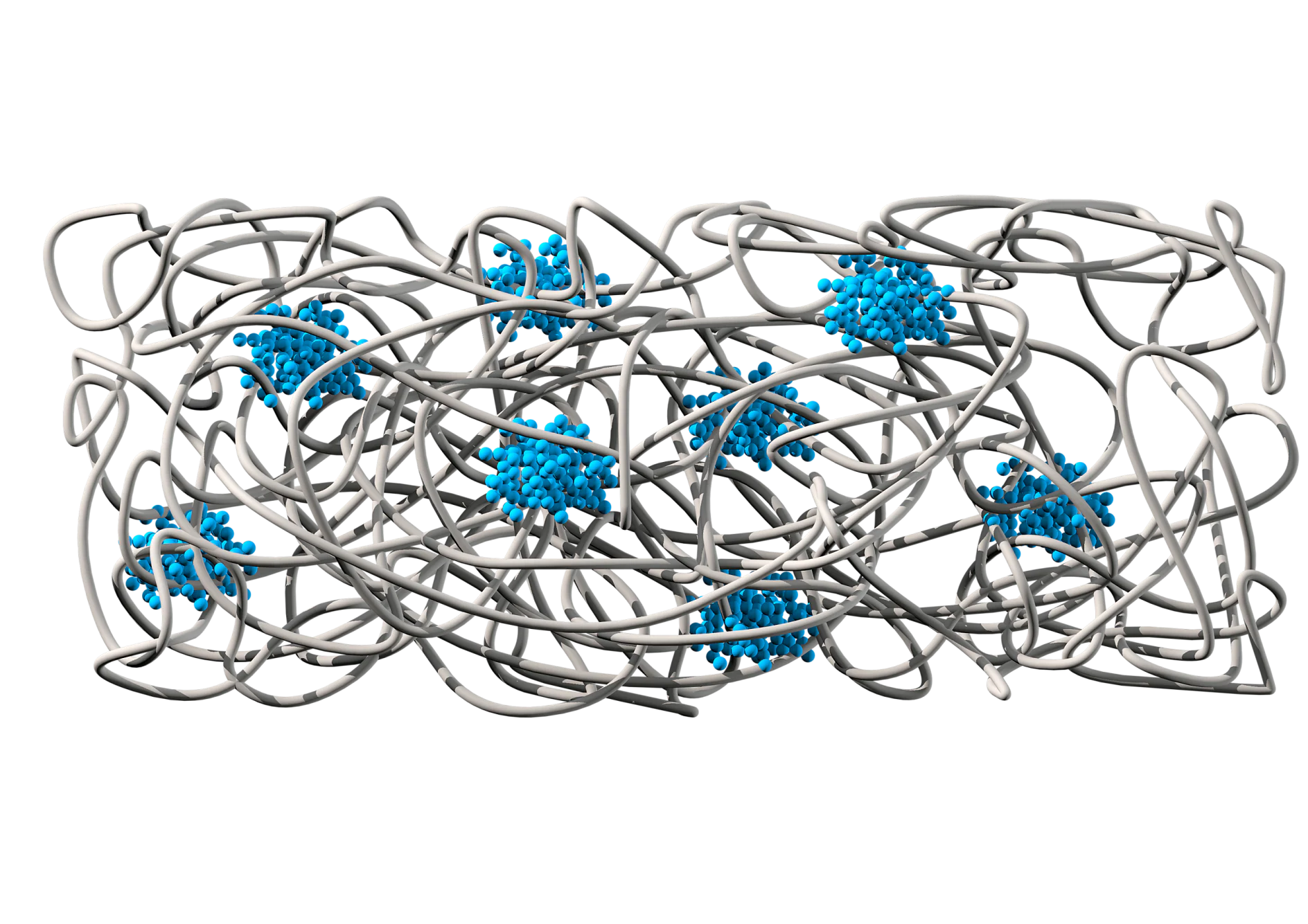 synthetic rubber The chemical structur shows a Rubber Matrix (grey) that provides adhesion and elasticity. And Polysterene Domains (blue) that provide cohesion and tear resistance.