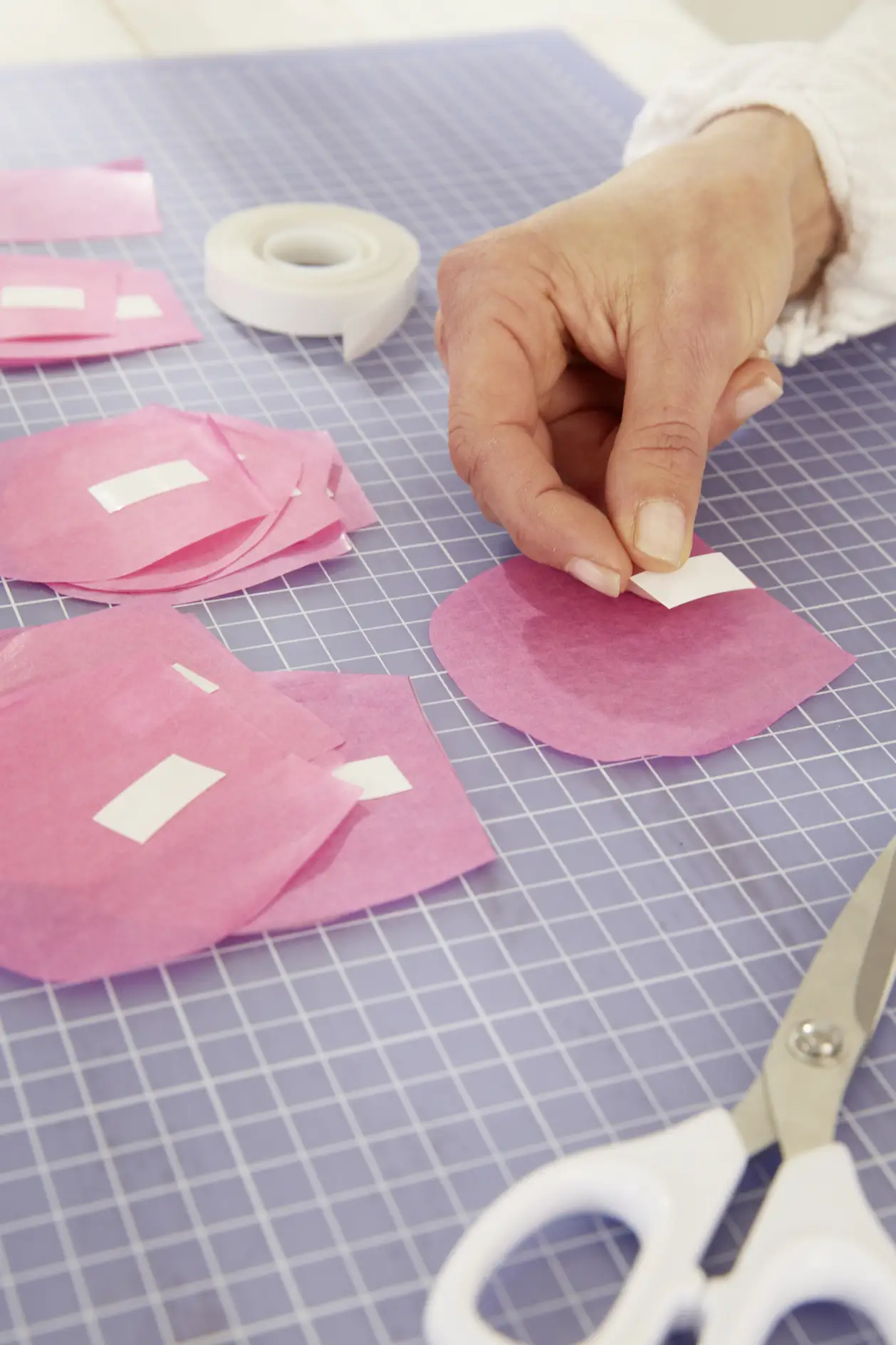 DIY Tissue Paper Rose / Step 4: Attach tape
