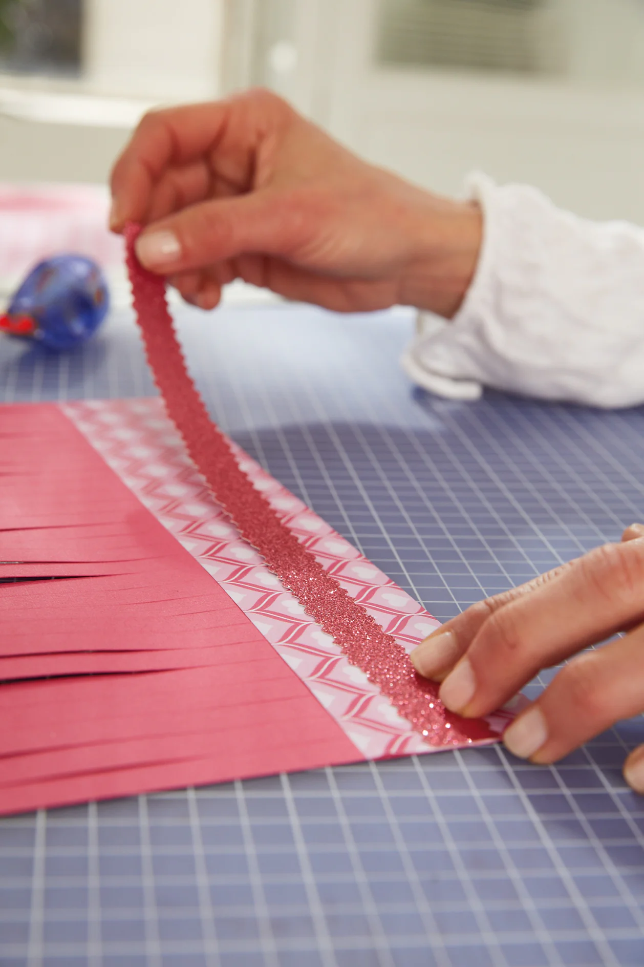 DIY Valentine's Day Lanterns / Step 5: Cut glitter paper to size