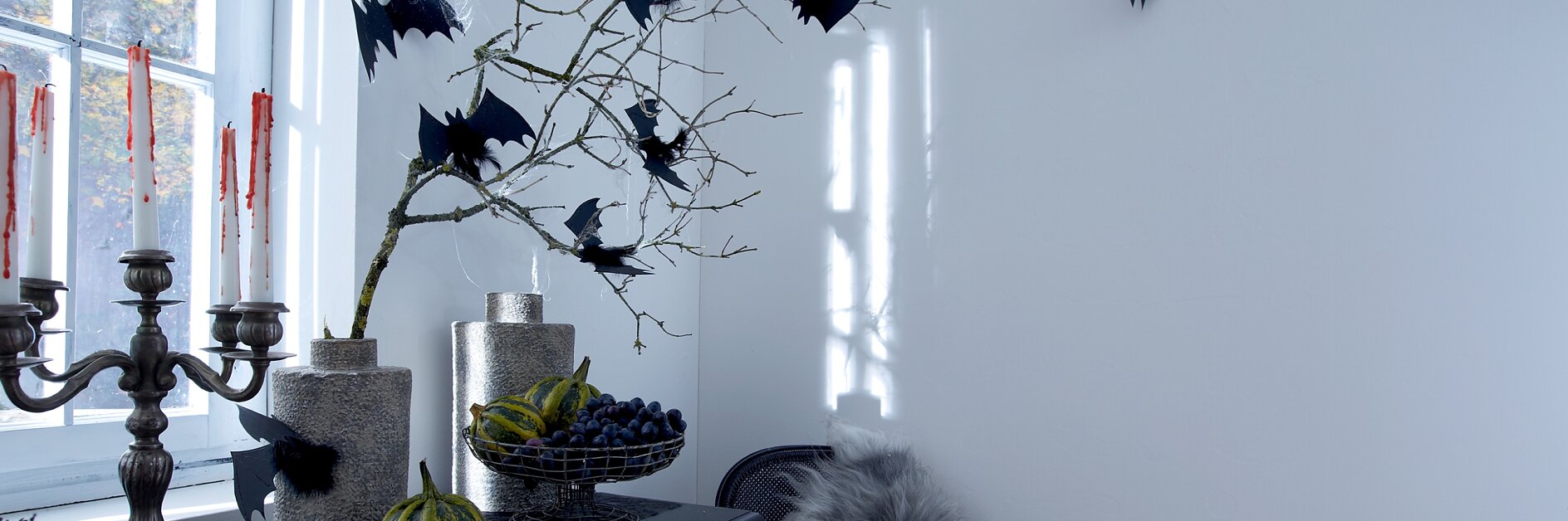 Bat alert in the corner! But don't worry, the little glitter vampires only fly on Halloween.