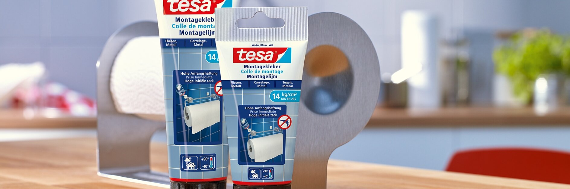 Using tesa® Mounting Glue for Tiles & Metal 14kg/cm² - tesa