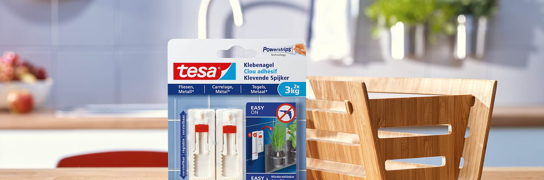 How to use the tesa® Adjustable Adhesive Nail for Tiles & Metal 3kg.