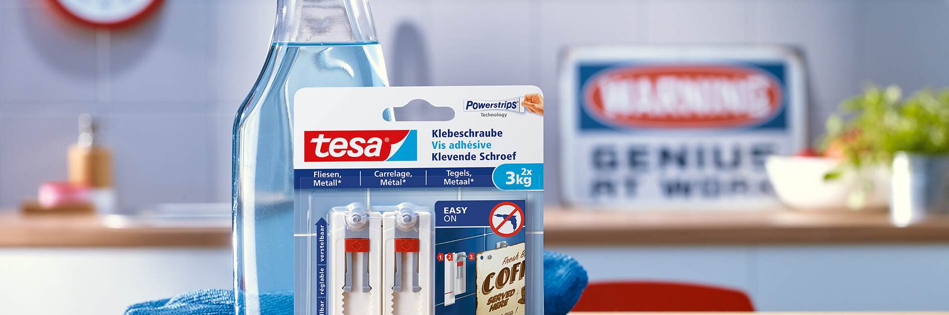How to use the tesa® Adjustable Adhesive Screw for Tiles & Metal 3kg.