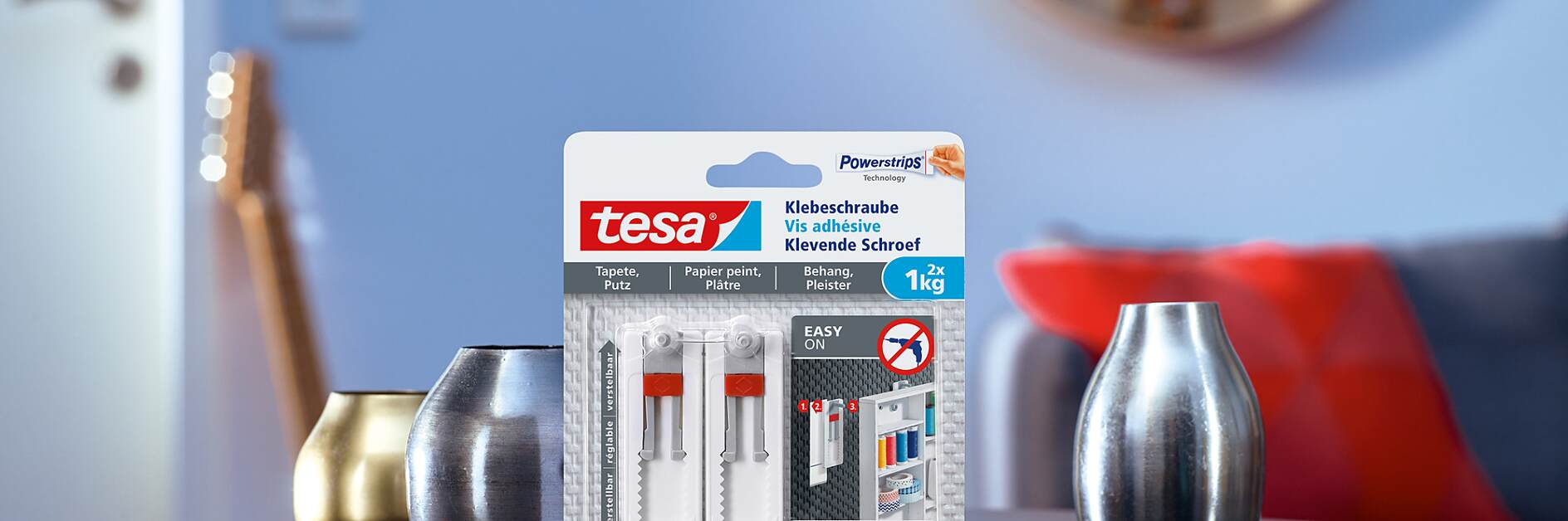 How to use the tesa® Adjustable Adhesive Screw for Wallpaper & Plaster 1kg.