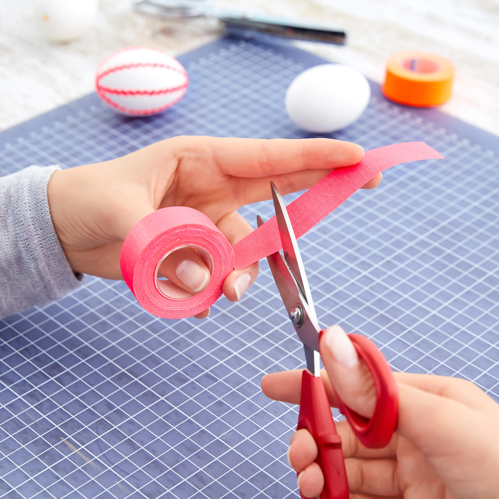 For these DIY Easter crafts, simply cut a strip of neon tape in the desired length.