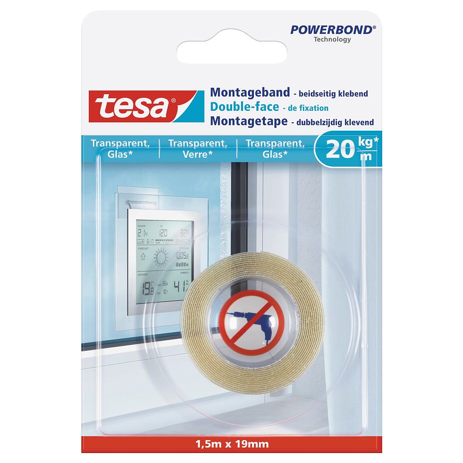 tesa® Mounting Tape for Transparent & Glass 20kg/m - tesa