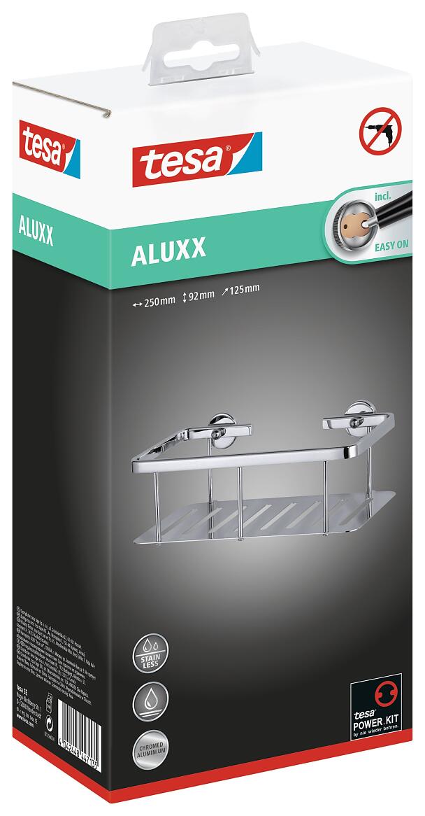 tesa® ALUXX shower shelf, self-adhesive, chromed aluminium - tesa